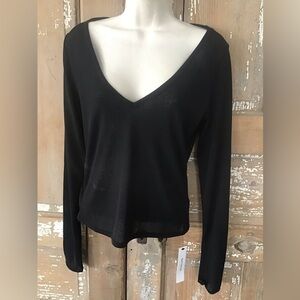 New With Tags REFORMATION Emery Sheer Knit Top Black Medium Long Sleeve